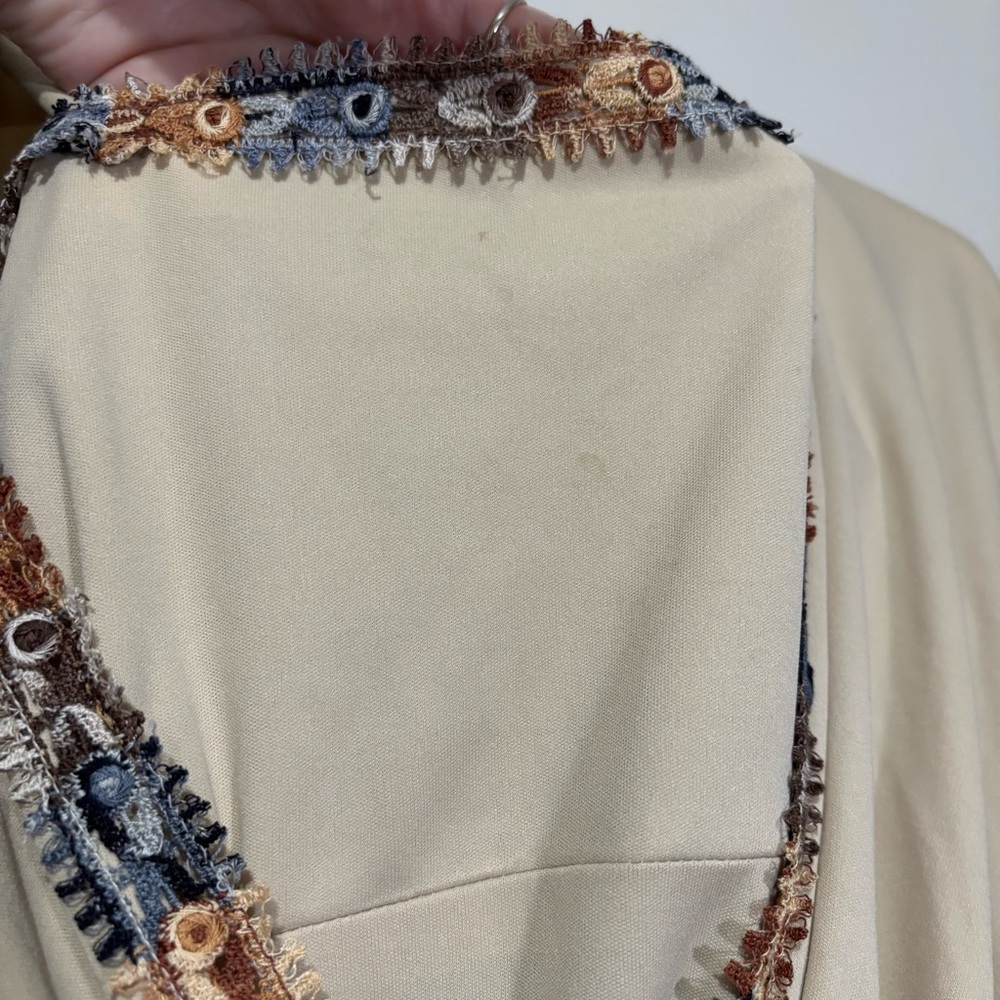 70s Union Made Beige Maxi Slip Dress Lace Detail Kaftan Style Cardigan Wrap Vtg - Picture 14 of 16